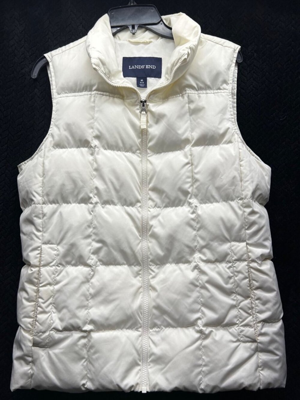 Lands End Womens Puffer Vest Medium M White Quilted Zip Front Sleeveless Lightwe
